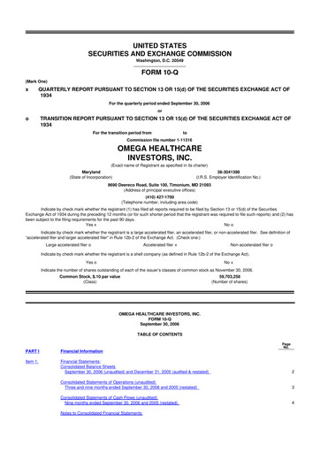 Thumbnail Omega Healthcare Investors 10-Q Quarterly Report FY 