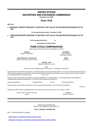 Thumbnail Pure Cycle (water) 10-Q Quarterly Report FY 