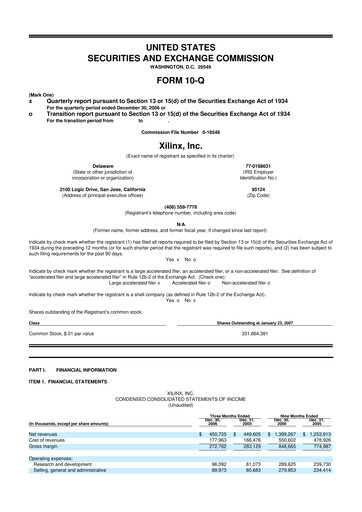 Thumbnail Xilinx 10-Q Quarterly Report FY 