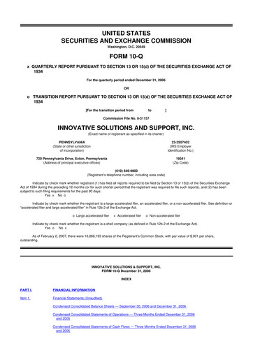 Miniature Innovative Solutions and Support 10-Q Rapport trimestriel  