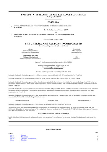 Thumbnail The Cheesecake Factory
 10-K Annual Report 