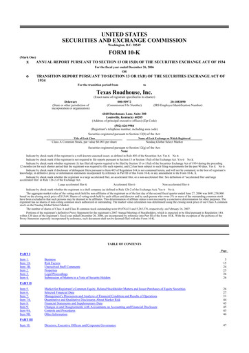 Thumbnail Texas Roadhouse
 10-K Annual Report 