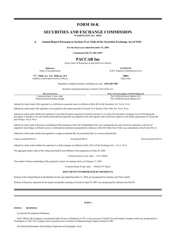 Thumbnail Paccar 10-K Annual Report 