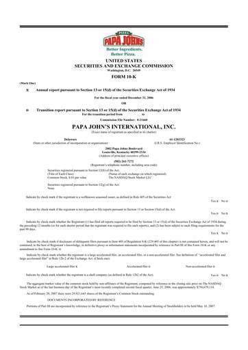 Thumbnail Papa John's Pizza
 10-K Annual Report 