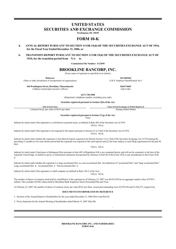 Thumbnail Brookline Bancorp 10-K Annual Report 