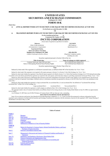 Thumbnail Incyte 10-K Annual Report 