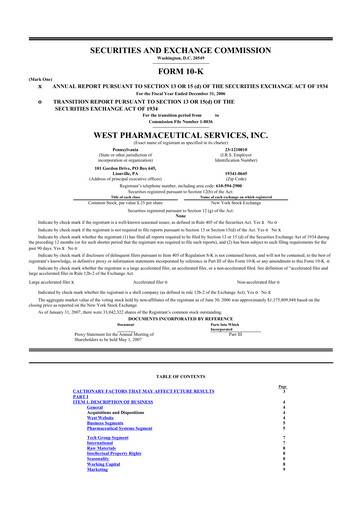 Thumbnail West Pharmaceutical Services 10-K Annual Report 