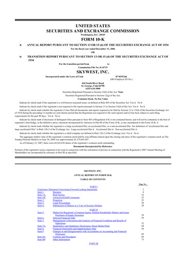 Thumbnail SkyWest 10-K Annual Report 