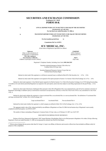 Thumbnail ICU Medical
 10-K Annual Report 