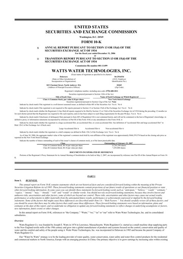 Thumbnail Watts Water Technologies
 10-K Annual Report 