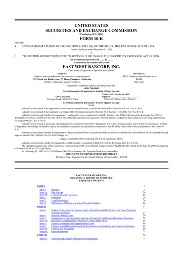 Thumbnail East West Bancorp
 10-K Annual Report 