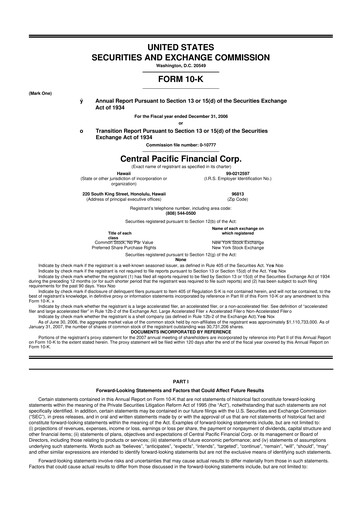 Miniature Central Pacific Financial 10-K Rapport annuel 