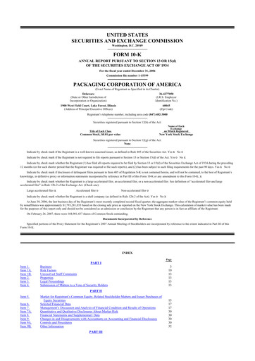 Thumbnail Packaging Corporation of America
 10-K Annual Report 