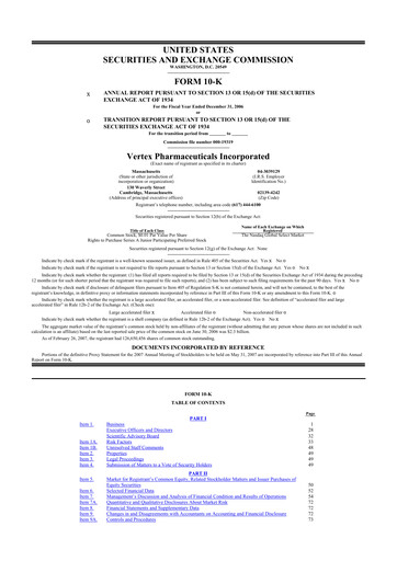 Thumbnail Vertex Pharmaceuticals 10-K Annual Report 