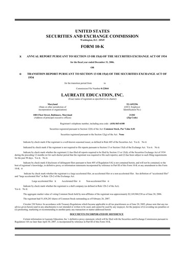 Miniature Laureate Education
 10-K Rapport annuel 