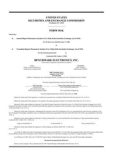 Thumbnail Benchmark Electronics
 10-K Annual Report 