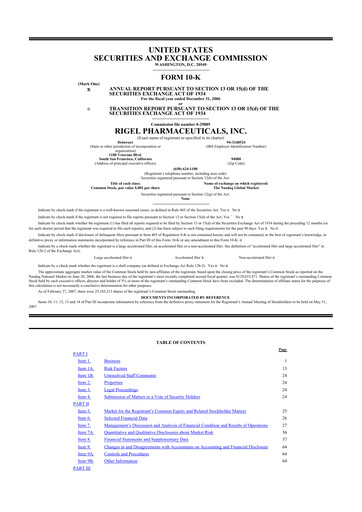 Thumbnail Rigel Pharmaceuticals 10-K Annual Report 