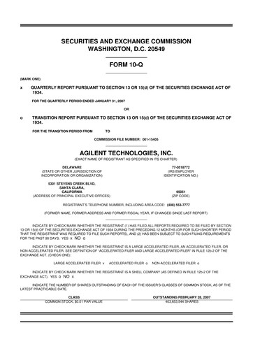 Thumbnail Agilent Technologies 10-Q Quarterly Report FY 