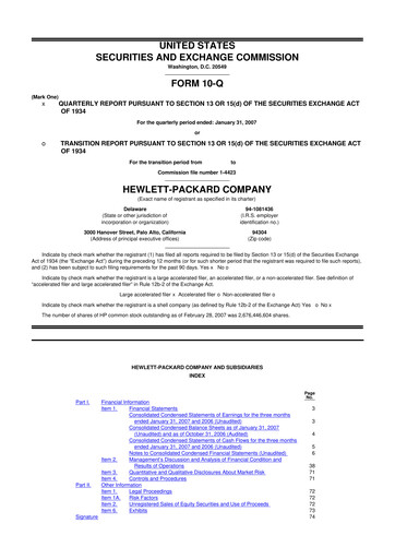 Thumbnail HP 10-Q Quarterly Report FY 