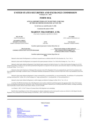 Thumbnail Marten Transport 10-K Annual Report 