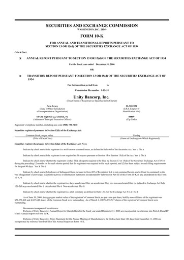 Vorschaubild Unity Bancorp 10-K Jahresbericht 