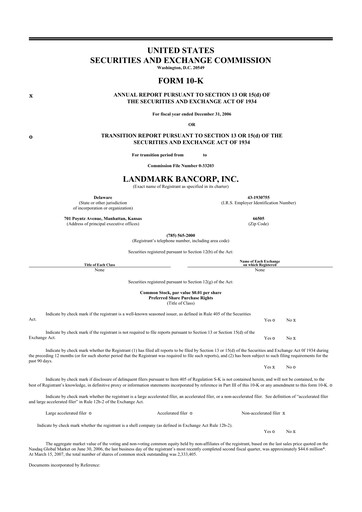 Thumbnail Landmark Bancorp 10-K Annual Report 