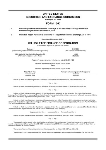 Thumbnail Willis Lease Finance Corporation 10-K Annual Report 