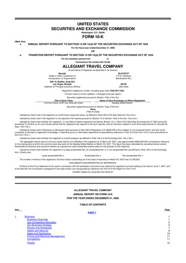 Miniature Allegiant Travel Company 10-K Rapport annuel 