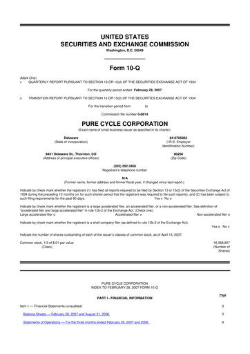 Thumbnail Pure Cycle (water) 10-Q Quarterly Report FY 