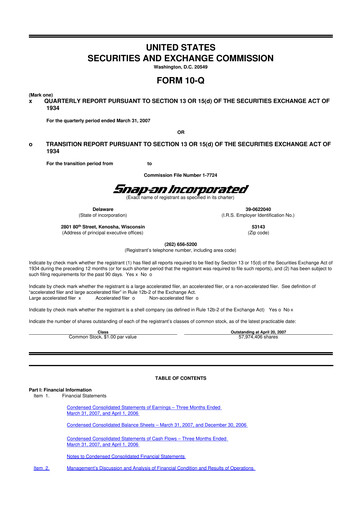 Thumbnail Snap-on 10-Q Quarterly Report FY 