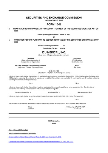 Miniature ICU Medical
 10-Q Rapport trimestriel  
