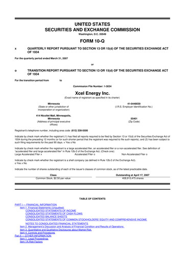 Thumbnail Xcel Energy 10-Q Quarterly Report FY 
