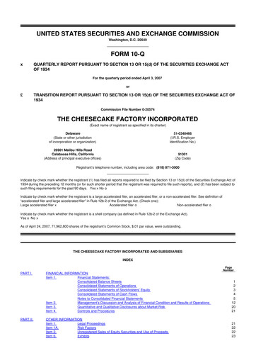 Thumbnail The Cheesecake Factory
 10-Q Quarterly Report FY 