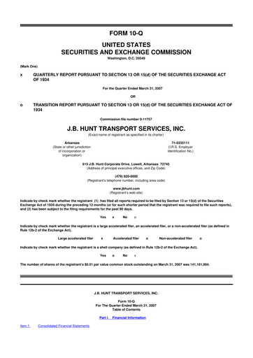 Thumbnail J. B. Hunt
 10-Q Quarterly Report FY 