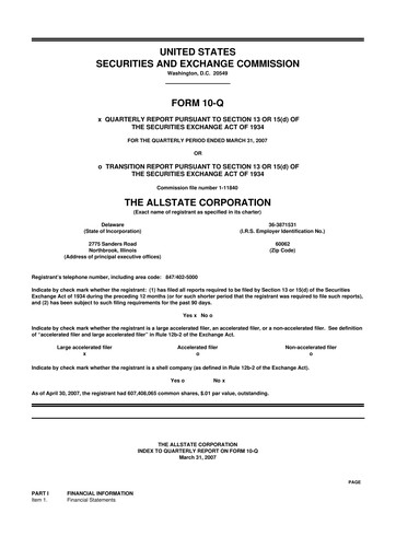 Thumbnail Allstate 10-Q Quarterly Report FY 