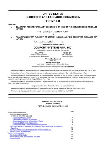 Thumbnail Comfort Systems USA 10-Q Quarterly Report FY 