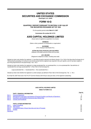 Vorschaubild AXIS Capital
 10-Q Quartalsbericht  