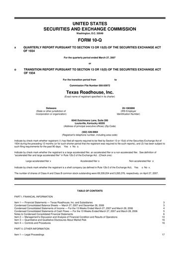 Thumbnail Texas Roadhouse
 10-Q Quarterly Report FY 