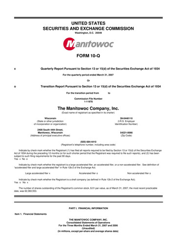 Thumbnail The Manitowoc Company
 10-Q Quarterly Report FY 