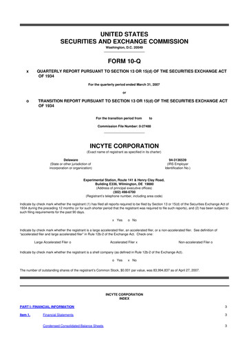 Thumbnail Incyte 10-Q Quarterly Report FY 