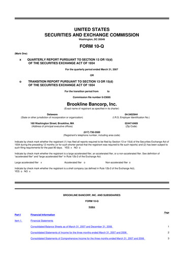 Thumbnail Brookline Bancorp 10-Q Quarterly Report FY 