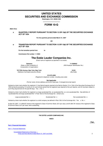 Thumbnail Estee Lauder 10-Q Quarterly Report FY 