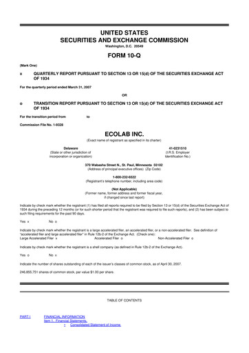 Thumbnail Ecolab 10-Q Quarterly Report FY 