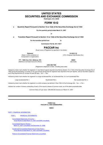 Thumbnail Paccar 10-Q Quarterly Report FY 