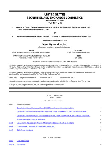Thumbnail Steel Dynamics
 10-Q Quarterly Report FY 