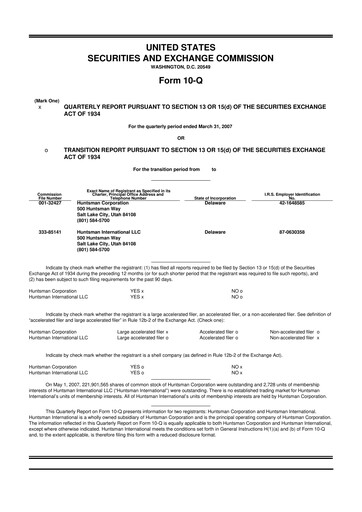 Thumbnail Huntsman Corporation
 10-Q Quarterly Report FY 