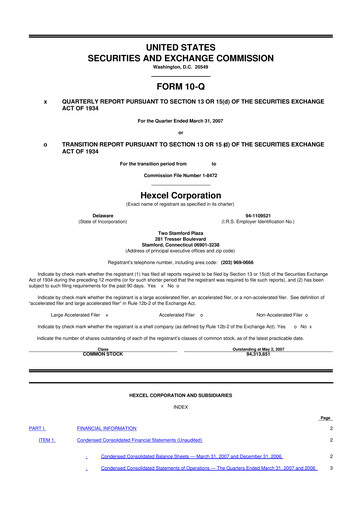 Thumbnail Hexcel
 10-Q Quarterly Report FY 