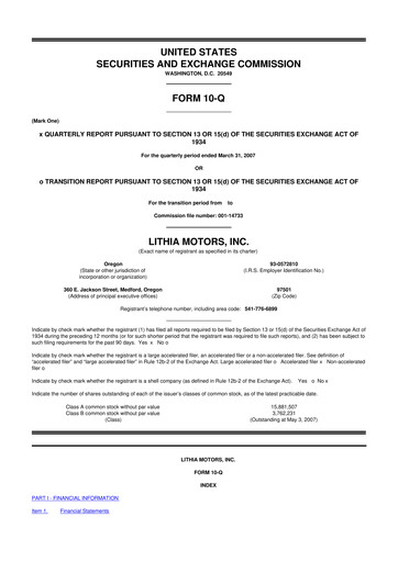 Thumbnail Lithia Motors 10-Q Quarterly Report FY 
