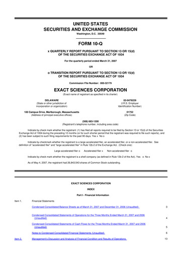 Vorschaubild Exact Sciences 10-Q Quartalsbericht  