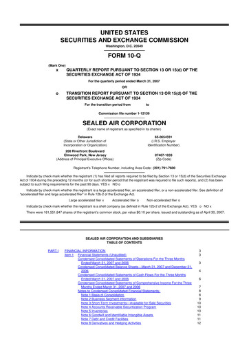 Miniature Sealed Air
 10-Q Rapport trimestriel  